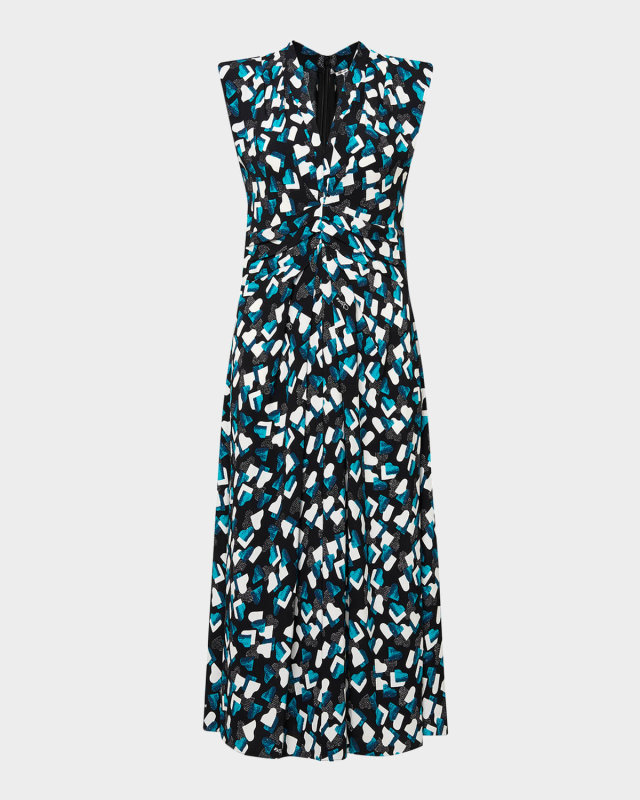 Livia Pleated Abstract-Print Midi Dress